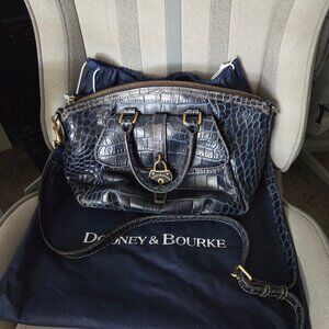Dooney & Bourke Campbell Navy Blue Croco Embossed Leather Satchel Handbag